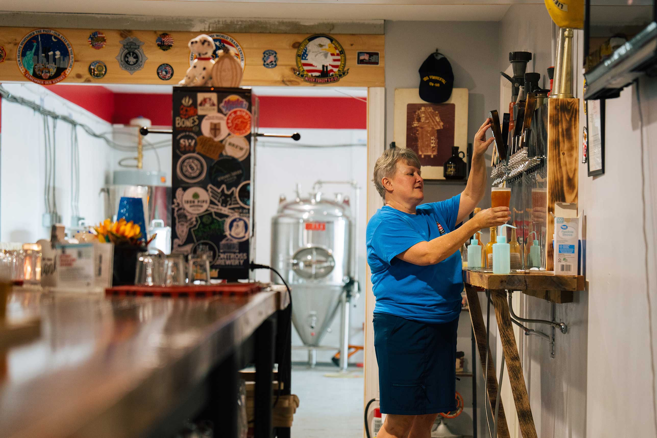 Pouring a beer at Maltese Brewing