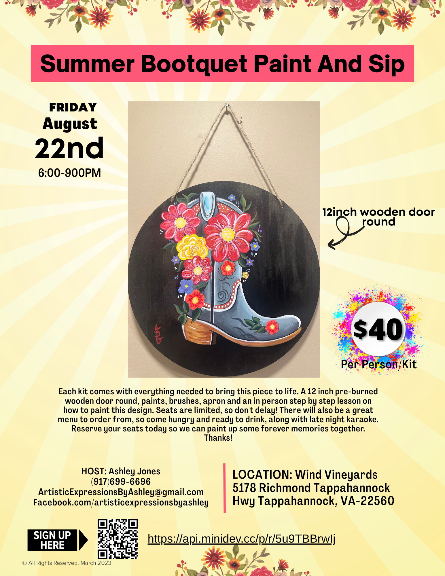 Summer Bootquet Paint And Sip Flyer WV